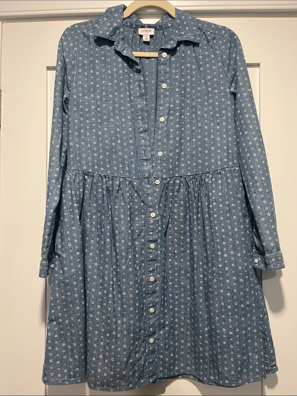 J. Crew Factory Denim-Blue Floral Button-Front Shirt Dress